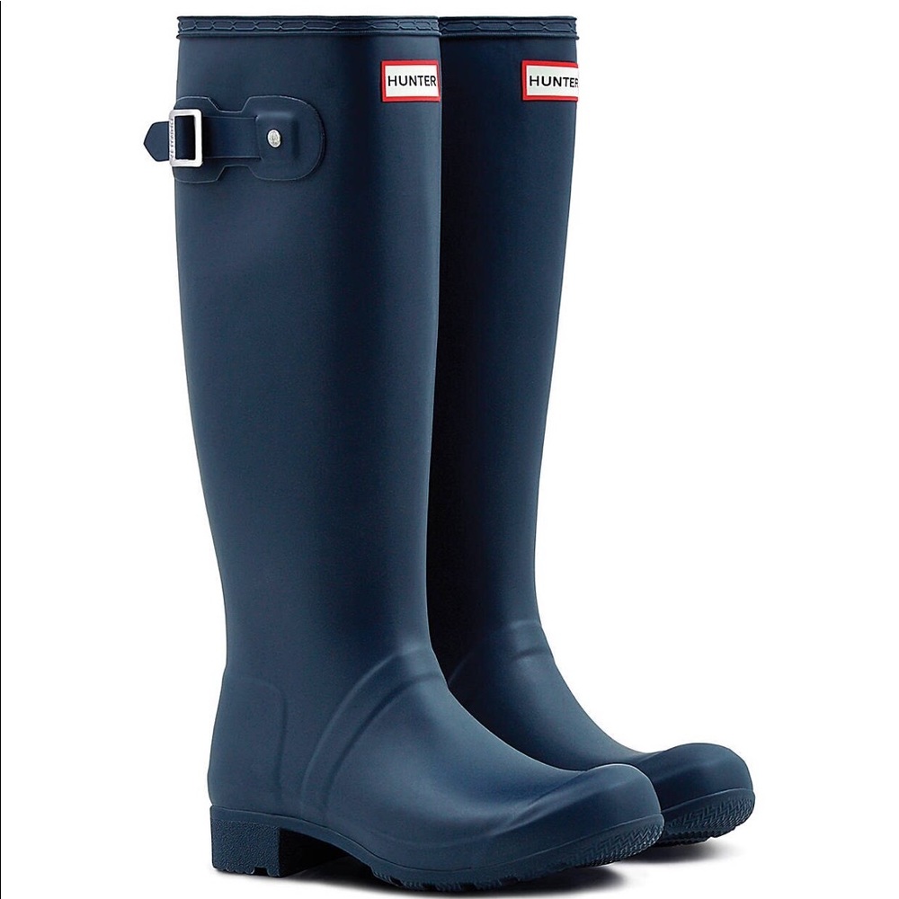 Navy matte hunter boots size 10